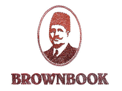 Brownbook Magazine logo pins string