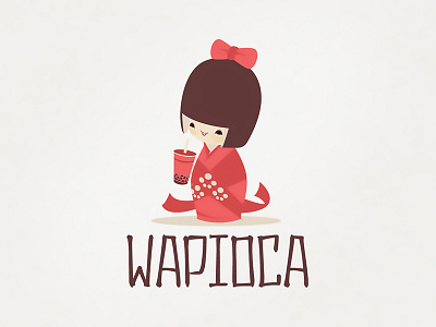 Wapioca Logo Design bubble tea food and drink japanese doll logo design red