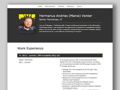 Manie Venter CV website design ui design web design
