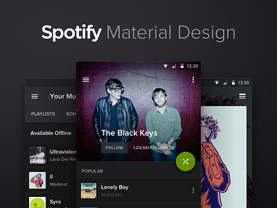 Spotify Material Design android app concept dark freebie lollipop material design music player redesign sketchapp spotify