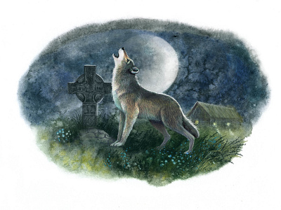 wolf hunter illustration landscape illustration wolf
