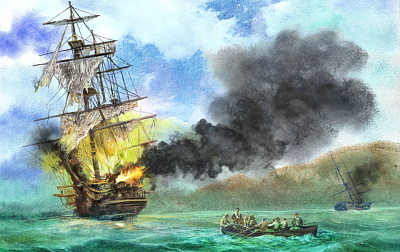 Pirates' ship blue hunter illustration landscape illustration pirates ship typography