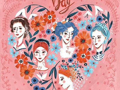 Valentines Card by Caroline Bonne Muller art floral flowers greeting cards illustration pink valentine card women