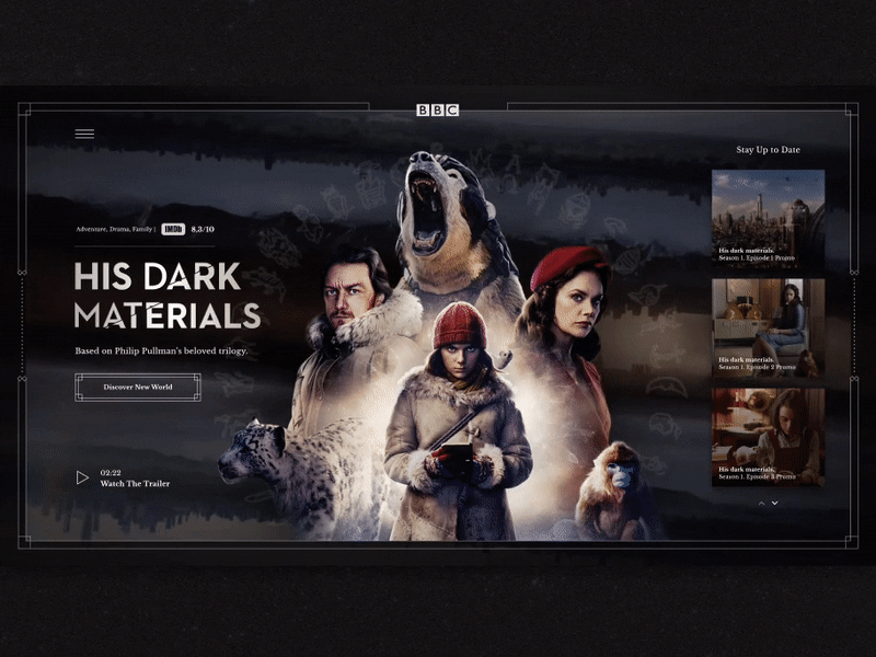 His Dark Materials | First screen concept | Screen Animation animation animationdesign bbc dailyui figma flatinteraction gif hbo hisdarkmaterials inspiration invision loopanimation motion motiondesign ui userexperience userinterface video wacabi webdesign