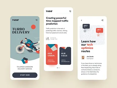Tude Mobile application delivery design digital service express delivery fast interface rapid speed startup tracking transfer ui ux vintage