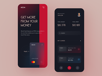 Neon Bank Mobile application design halo lab interface startup ui ux