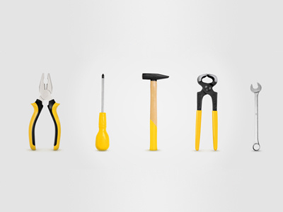 Tools icons set hammer icons pliers screwdriver tools work wrench yellow