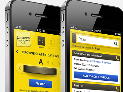 Qatcom Html5 App app html5 info ios iphone knob mobile pages search soge yellow