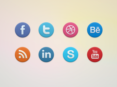 Social Icons icons emboss social facebook website twitter dribbble youtube skype behance rss linkedin contacts psd download round