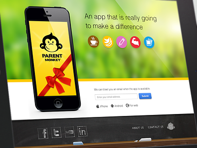 App Landing Page app iphone landing logo mobile monkey onepage parents school web