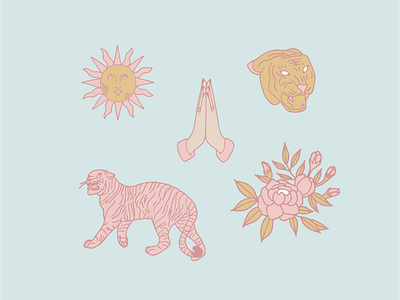 Tigers & Flowers hands illustration procreate sun tiger
