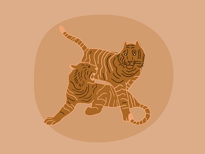 Peach Tigers illustration procreate tiger