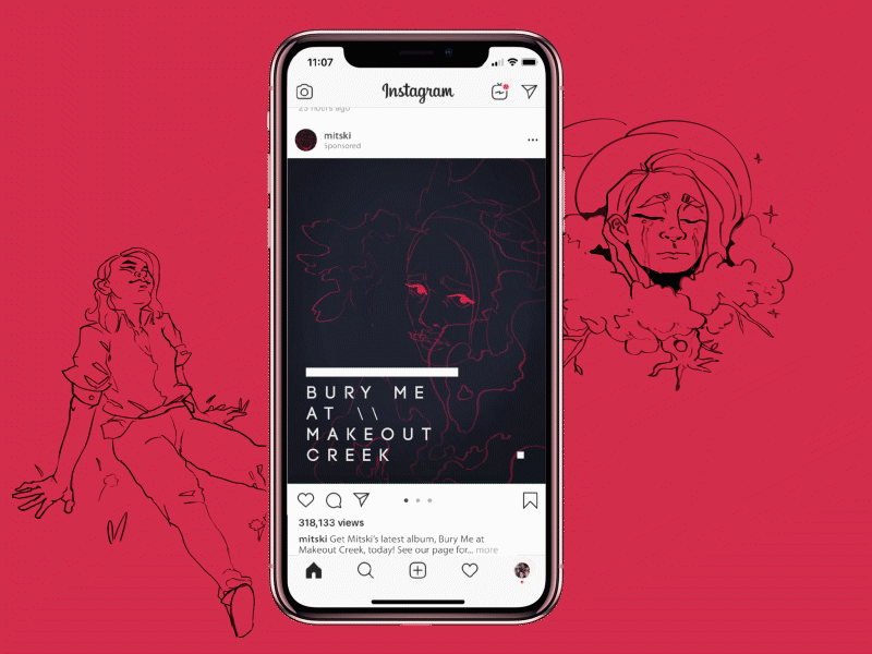 Mitski Album, Redesign | IG Ad + Spotify Mockup advertising aftereffects animation branding design illustration mitski motion music ui