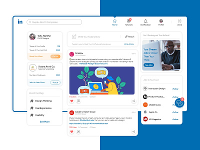 LinkedIn Redesign blue clean dashboard dashboard ui feed form linkedin post profile signupform social timeline ui design webdesign website