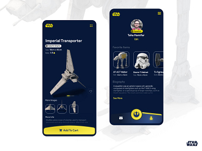 Starwars 3D Figure Shop Application 3d 3d art c4d dark blue dark mode dark ui ios app ios shopping iosapp mobile ui product design shopping app star wars starwars starwars shop ui userexperience userinterface ux yellow