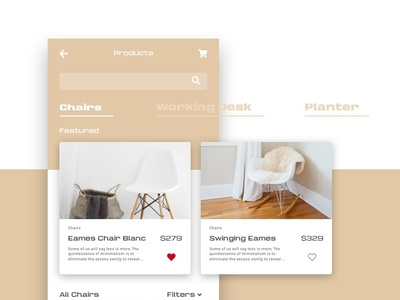 Chairs product e-commerce app app branding design ecommerce furniture minimal type ui ux web