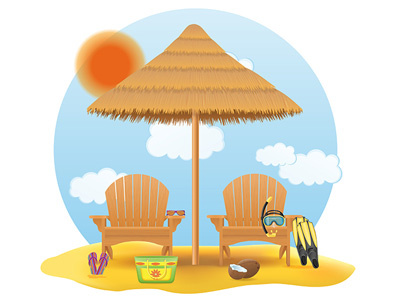 beach armchair and umbrella