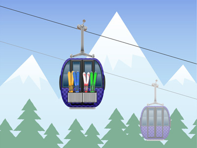 mountain landscape with cabin ski cableway