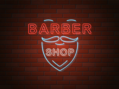 glowing neon signboard barber shop vector illustration