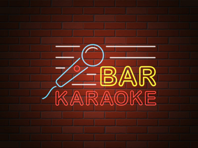 glowing neon signboard karaoke bar vector illustration