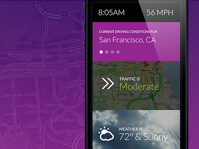 Driving App app concept dashboard driving iphone mobile purple traffic ui weather