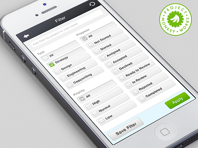 Project Filters app buttons filter iphone
