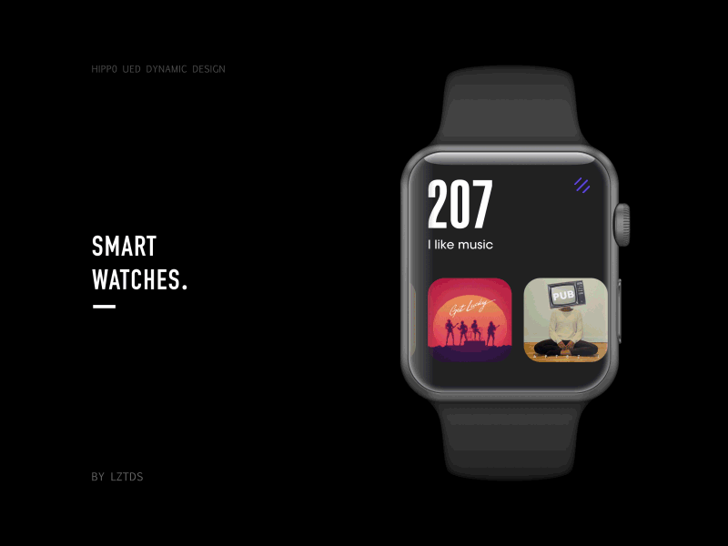 Smartwatch - music player ui ux 动态效果 设计