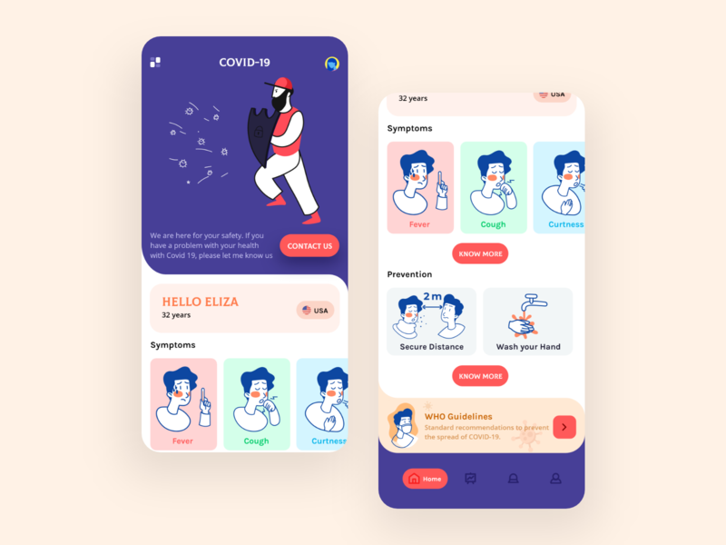 Covid-19 protection pedemic covid-19 colorful mobile app ios uiux