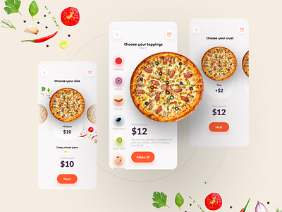 Custom Pizza mobile app Exploration app concept colorful custom custom pizza food mobile app online order order order food pizza pizza making pizza party uiux