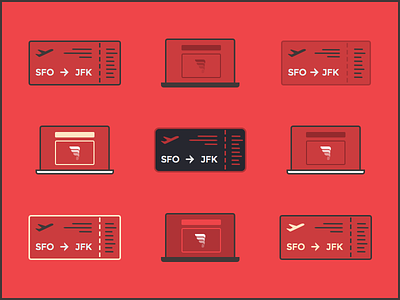 Red Backgrounds Are Hard exploration flight icons illustration laptop red ticket travel