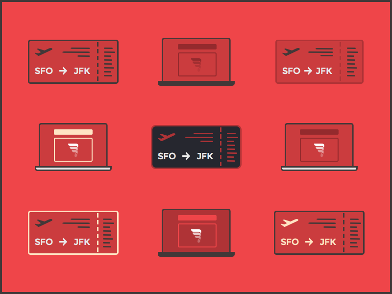 Red Backgrounds Are Hard exploration travel flight ticket laptop icons red illustration