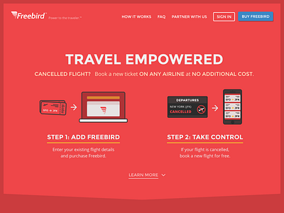 Freebird Homepage v2 arrowd flights hero home homepage marketing planes red travel