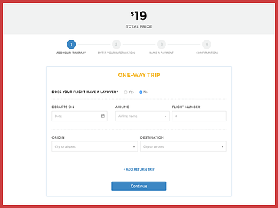 Add Flight Itinerary v2 1234 checkout flight form itinerary purchase steps travel