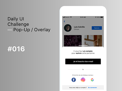 Daily UI Challenge #016 - Pop-Up / Overlay daily 16 dailyuichallenge login mobile overlay pop up pop up sign in sign up social app ui