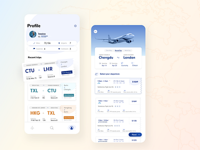 Flight ticket booking app by Yining Liu on Dribbble