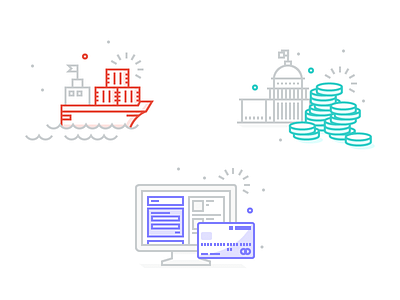 Commerce Illustrations boat building checkout coins commerce computer credit card illustration line art money shipping taxes