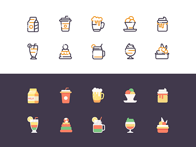 Food icons beer dessert drinks flat food ice cream icon line line icons