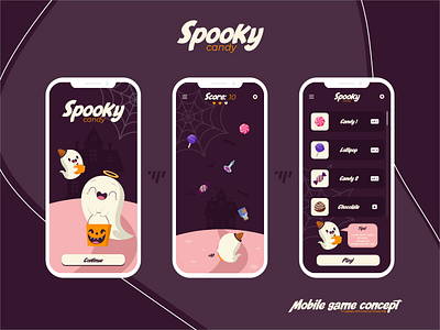 👻 SPOOKY CANDY! - Mobile game concept adobe xd concept design figma game halloween illustration mobile app spooky ui ux