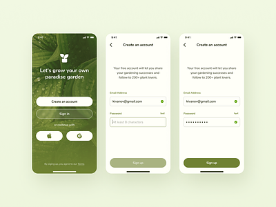 Daily UI - Sign Up | Gardening App 001 dailyui dailyui 001 gardener log up mobile design plants sign in sign up signup ui ui ux