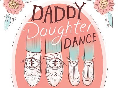 Daddy Daughter Dance Illustration cute flower hand drawn illustration oxfords peach shoes
