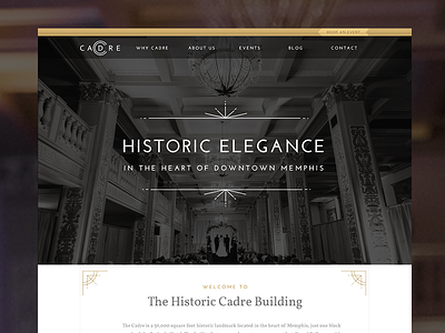 The Cadre Building art deco black gold historic homepage venue website