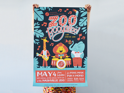 Zoo Boogaloo poster, printed! animals cute design drums elephant giraffe guitar illustration lion trumpet zoo
