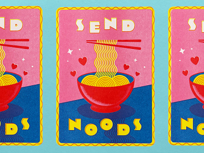Send Noods, now in riso! bowl greeting card illustration noodles print ramen riso send noods