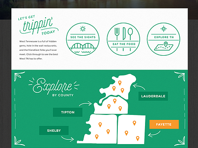 Let's get trippin' homepage icons illustration map selfie web design