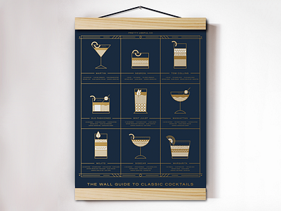 Pretty Useful Co. Cocktails Wall Guide cocktails for sale geometric margarita martini mid century mint julep monoline old fashioned poster screenprint