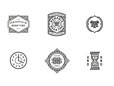 Clock shop logos badge brand clock logo monogram monoline shop