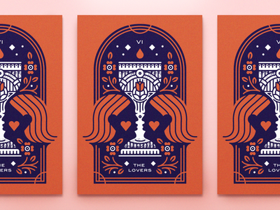 Tarot Series 2: The Lovers blood cards cup flower monoline occult optical illusion poster screenprint tarot wine