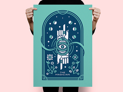 Tarot Series 3: The Magician cards eclipse flower hand illustration monoline moon occult poster screenprint sun tarot