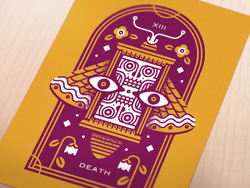 Death print time tarot skull screenprint print poster moth monoline illustration hourglass death