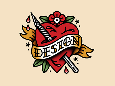 Love hurts design flash flower heart illustration ink love tattoo xacto